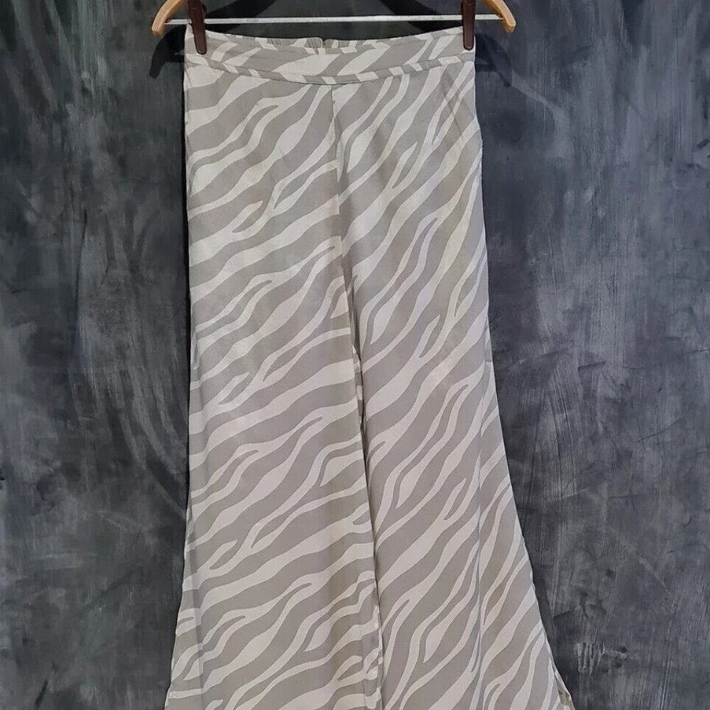 Anannasa Printed Fringes Wide Leg Zebra Palazzo Pajama Pants L